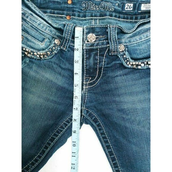 Miss Me Women's Jeans Bling Size 26 JP5755B Boot Rhinestone Distressed Back Flap - Picture 9 of 12
